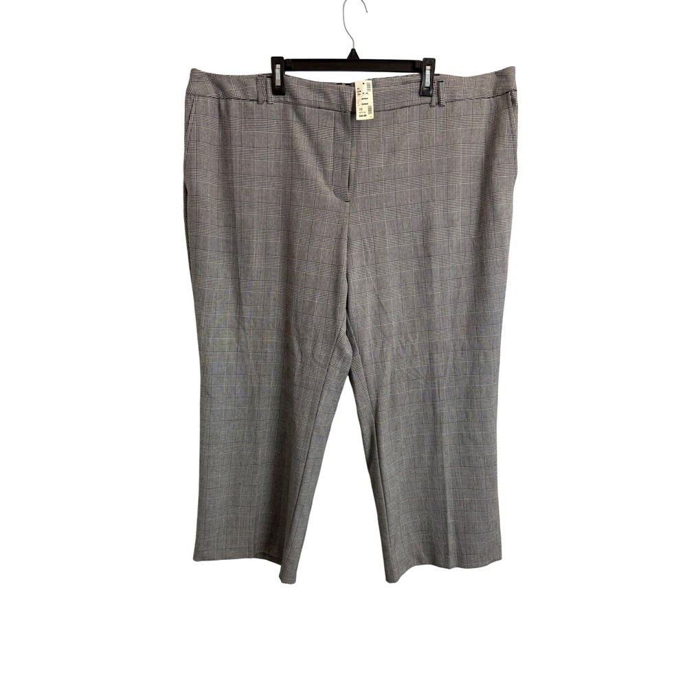 NEW Avenue Studio Women 26 Petite Grey Glen Plaid Dress Pants Straight Leg